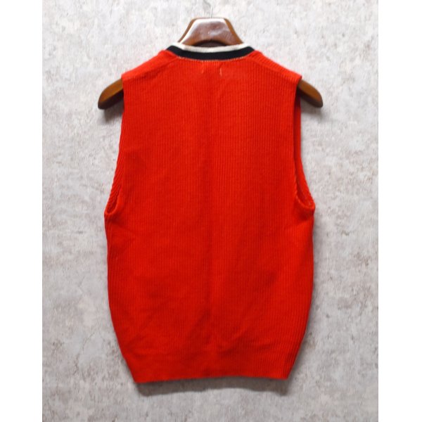 画像3: 60's ビンテージ【Babble Sports wear】【赤×黒×白】【アクリルカーディガンベスト】金ボタン【サイズM】 