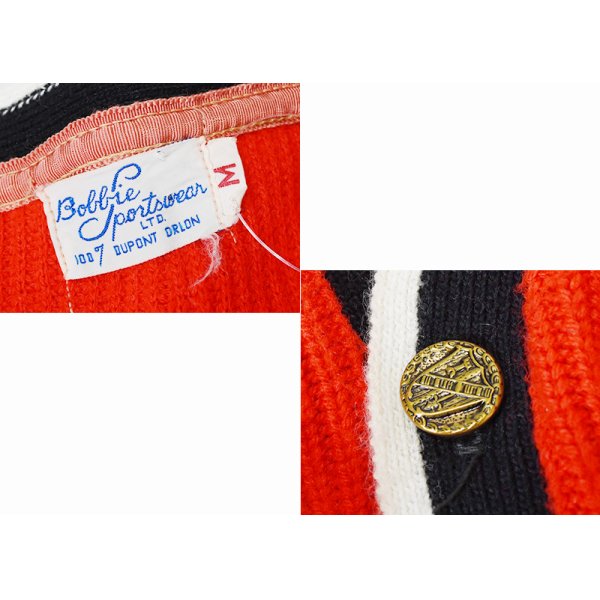 画像2: 60's ビンテージ【Babble Sports wear】【赤×黒×白】【アクリルカーディガンベスト】金ボタン【サイズM】 