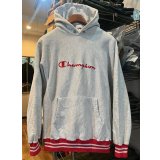 90's USA製【ビンテージ】【チャンピオン】【Champion】【グレー×赤リブライン】【リバースウィーブパーカー】【サイズXL】 
