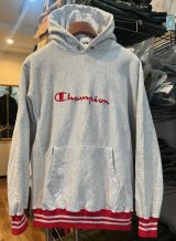 90's USA製【ビンテージ】【チャンピオン】【Champion】【グレー×赤リブライン】【リバースウィーブパーカー】【サイズXL】 