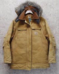 【ビンテージ】【カーハート】【carhartt】ブラウン【ダック地】フード付き【トラディショナルコート】レディース古着【フルジップパーカー】 