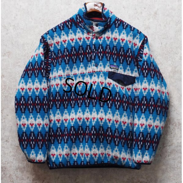 画像1: 【パタゴニア】patagonia【青×紺×白×赤】【ノルディック風】シンチラフリース【柄スナップＴ】【サイズＳ】 