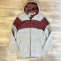 80's【ビンテージ】【AMANA】アマナ【グレーｘワインｘ黒】【ボーダーライン入り】ウールジャケット ウールパーカー【サイズS】 