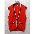 60's ビンテージ【Babble Sports wear】【赤×黒×白】【アクリルカーディガンベスト】金ボタン【サイズM】 