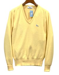 80s ビンテージ【The Sweater】カメ刺繍入り【クリームイエロー】 Vネックセーター 【サイズM】  