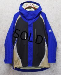 【ビンテージ】【アディダス】adidas【青×黒ｘベージュ】フルジップアップパーカー【サイズＬ】 