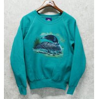 程度良好　90's~ ビンテージ　【USA製】【JE MORGAN】ジェーイーモーガン　鴨　カモ【エメラルドグリーン】【スウェット】【サイズM】 
