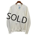  USA製【Christian Dior】クリスチャンディオール【Vネック】【アクリルセーター】白 アクリルニット【サイズXＬ】 