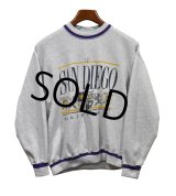 90's【USA製】【ビンテージ】【JEMORGAN】【SUNDIEGO】 グレー×紫ライン【スウェット】【サイズL】 