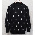 ~80's ビンテージ【Bedford Fair】黒ｘ白【ダイヤ柄】モックネック【アクリルセーター】【サイズＳ】 