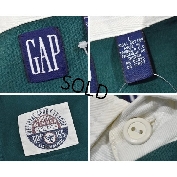 画像2: ビンテージ【オールドGAP】【緑×紺×黄色】【ボーダー柄 】【ラガーシャツ】【サイズL】 
