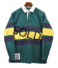 ビンテージ【オールドGAP】【緑×紺×黄色】【ボーダー柄 】【ラガーシャツ】【サイズL】 