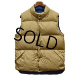 【ビンテージ】【L.L.bean】刻印ボタン【L.L.ビーン】ベージュ×青【ダウンベスト】【サイズＭ】 