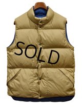 【ビンテージ】【L.L.bean】刻印ボタン【L.L.ビーン】ベージュ×青【ダウンベスト】【サイズＭ】 