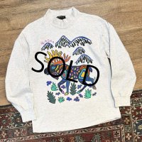 【90’s】USA製【Susan Costello Art of Life】ビンテージ【ALASKA】トナカイ【グレー】【コットンシャツ】【モックネックロンT】【サイズL】 
