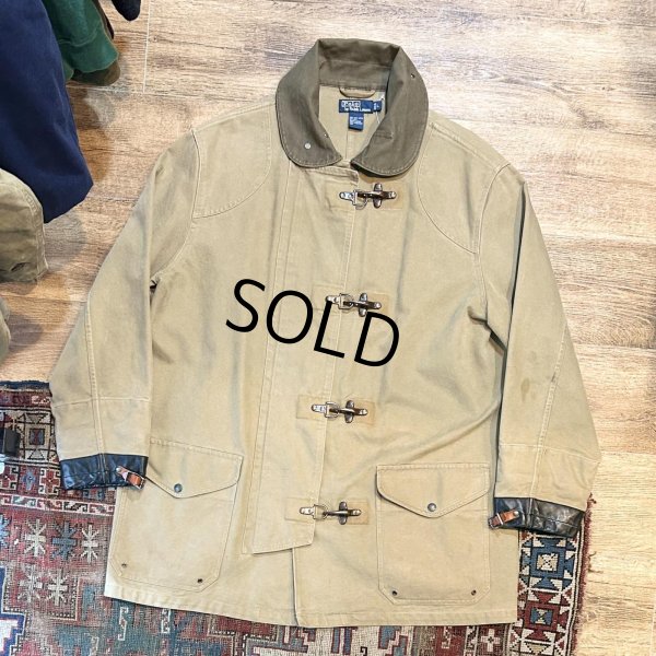 画像1: 90's【ビンテージ】【ラルフローレン】POLO RALPH LAUREN 袖黒レザー ベージュ 【ファイヤーマンジャケット】 【サイズL】 