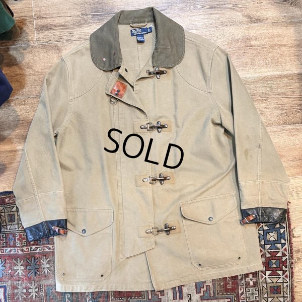 画像4: 90's【ビンテージ】【ラルフローレン】POLO RALPH LAUREN 袖黒レザー ベージュ 【ファイヤーマンジャケット】 【サイズL】 