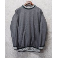 90's デッドストック 【USA製】【FAMOUS】【グレー×リブ緑ライン】リブボーダー【スウェット】【サイズXＬ】 
