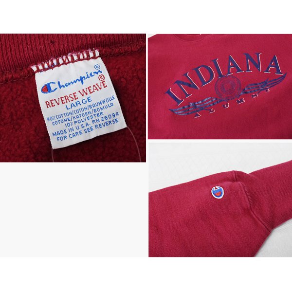 画像2: 90's【USA製】ビンテージ【チャンピオン】【Champion】【リバースウィーブ】【Indiana Alumni】【カレッジスウェット】【エンジ】【サイズL】 