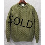 アイルランド製【Aran Isle Knitwear】【緑】【アランセーター】フィッシャーマンセーター サイズM　 