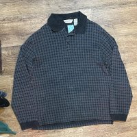 ビンテージ【Eddie Bauer】【エディーバウアー】【白タグ】【黒ｘグレー】【チェック】【長袖ポロシャツ】【サイズS】 