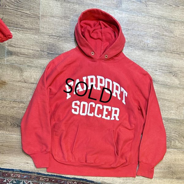 画像1: 【80's】【USA製】【ビンテージ】【チャンピオン】【Champion】FAIR PORT SOCCER　バックプリント【トリコタグ】【赤】【リバースウィーブパーカー】【サイズXL】 