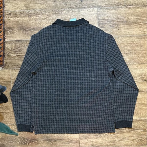 画像3: ビンテージ【Eddie Bauer】【エディーバウアー】【白タグ】【黒ｘグレー】【チェック】【長袖ポロシャツ】【サイズS】 