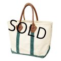 80's【ビンテージ】【L.L.bean】【レザーハンドル】【エルエルビーン】生成りｘ緑【キャンバス】【トートバッグ】【キャンパストート】 