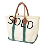 80's【ビンテージ】【L.L.bean】【レザーハンドル】【エルエルビーン】生成りｘ緑【キャンバス】【トートバッグ】【キャンパストート】 