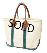 80's【ビンテージ】【L.L.bean】【レザーハンドル】【エルエルビーン】生成りｘ緑【キャンバス】【トートバッグ】【キャンパストート】 