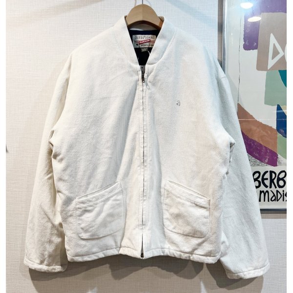 画像1: 【GUESS JEANS】【ゲスジーンズ】【ビンテージ】【中綿入り】【白】【スタンドカラー】【コーデュロイブルゾン】【サイズL】 