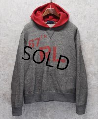 90’s【ラルフローレン】67th RL【バックプリント付き】【グレーｘ赤】【パーカー】【サイズＸＬ】 