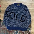 ~90’s【エディーバウアー】Eddie Bauer 黒タグ【紺ｘ白】【バーズアイ柄】コットンセーター【サイズＭ】 