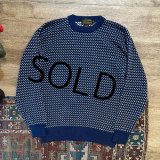 ~90’s【エディーバウアー】Eddie Bauer 黒タグ【紺ｘ白】【バーズアイ柄】コットンセーター【サイズＭ】 