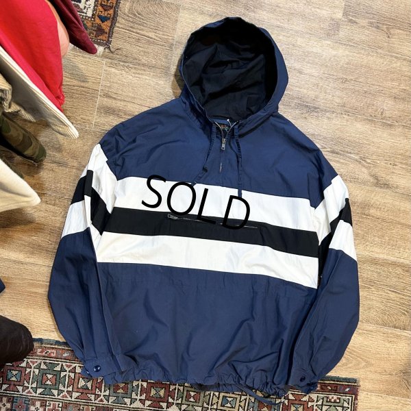 画像1: 90’s~ ビンテージ【J-crew】【オールドＪクルー】【紺×白ライン】コットン【アノラックパーカー】【サイズＬ】 