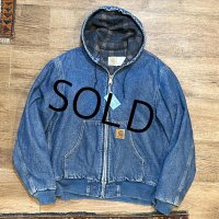 USA製 ビンテージ【carhartt】【カーハート】【デニム地ｘ裏地ブランケット】アクティブパーカー【フルジップパーカー】【サイズM】 