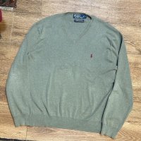 ビンテージ【ラルフローレン】POLO RALPH LAUREN【若草色】【Vネック】【コットンセーター】【サイズL】  
