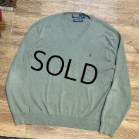 ビンテージ【ラルフローレン】POLO RALPH LAUREN【若草色】【Vネック】【コットンセーター】【サイズL】  
