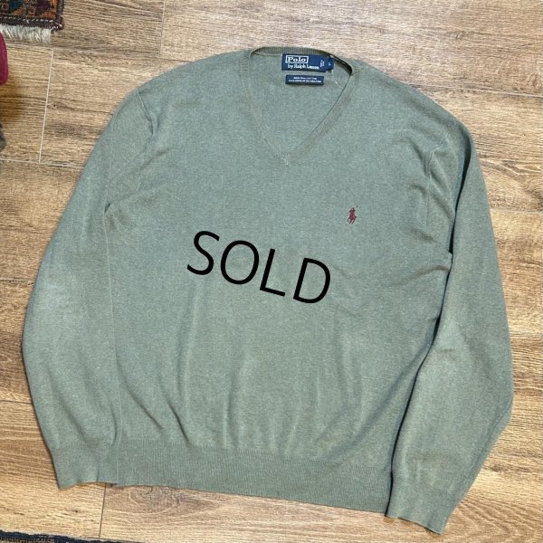 画像1: ビンテージ【ラルフローレン】POLO RALPH LAUREN【若草色】【Vネック】【コットンセーター】【サイズL】  