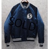 ~90's【USA製】【ビンテージ】【Chalk Line】【チョークライン】SOUTH WIRE【紺ｘリブ白ライン】【中綿入りサテンスタジャン】【サイズL】 