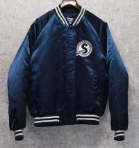 ~90's【USA製】【ビンテージ】【Chalk Line】【チョークライン】SOUTH WIRE【紺ｘリブ白ライン】【中綿入りサテンスタジャン】【サイズL】 