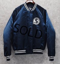 ~90's【USA製】【ビンテージ】【Chalk Line】【チョークライン】SOUTH WIRE【紺ｘリブ白ライン】【中綿入りサテンスタジャン】【サイズL】 