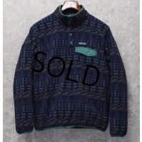 ビンテージ【パタゴニア】patagonia【青ｘ緑】【総柄】ライトウェイト シンチラ スナップT プルオーバー 【サイズM】 