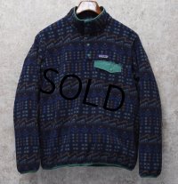 ビンテージ【パタゴニア】patagonia【青ｘ緑】【総柄】ライトウェイト シンチラ スナップT プルオーバー 【サイズM】 