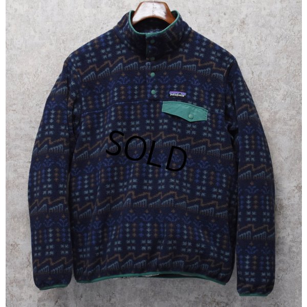 画像1: ビンテージ【パタゴニア】patagonia【青ｘ緑】【総柄】ライトウェイト シンチラ スナップT プルオーバー 【サイズM】 