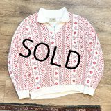 80's~【ビンテージ】L.L.Bean【ＬＬビーン】【白ｘ赤】総柄【ハーフジップスウェット】 レディース古着 