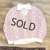 80's~【ビンテージ】L.L.Bean【ＬＬビーン】【白ｘ赤】総柄【ハーフジップスウェット】 レディース古着 