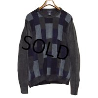 【ビンテージ】【Dockers】ドッカーズ【黒ｘブルー×ブラウン】【アクリルｘレーヨン】【タオル地】スウェット【サイズXL】 