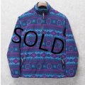 【L.L.Bean】ビンテージ【ＬＬビーン】ポーラテック【Windproof】紫×緑幾何学模様【ハーフジップフリース】サイズW-M