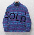 【L.L.Bean】ビンテージ【ＬＬビーン】ポーラテック【Windproof】紫×緑幾何学模様【ハーフジップフリース】サイズW-M